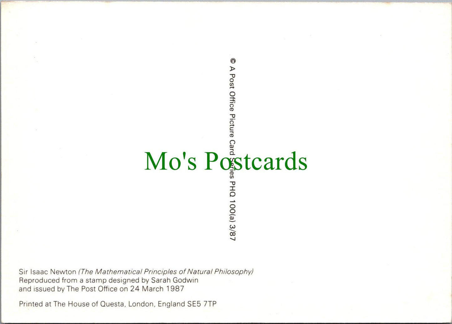 Post Office Postcard - Stamp, Sir Isaac Newton, Mathematica RR15889