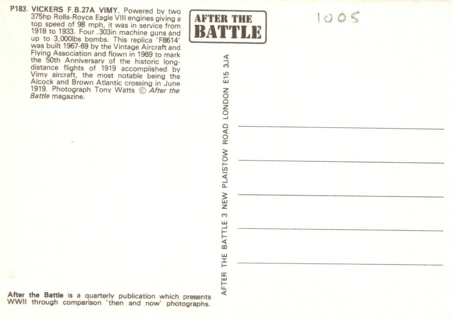 Military Aviation Postcard - Vickers F.B.27A Vimy Aeroplane RR9878