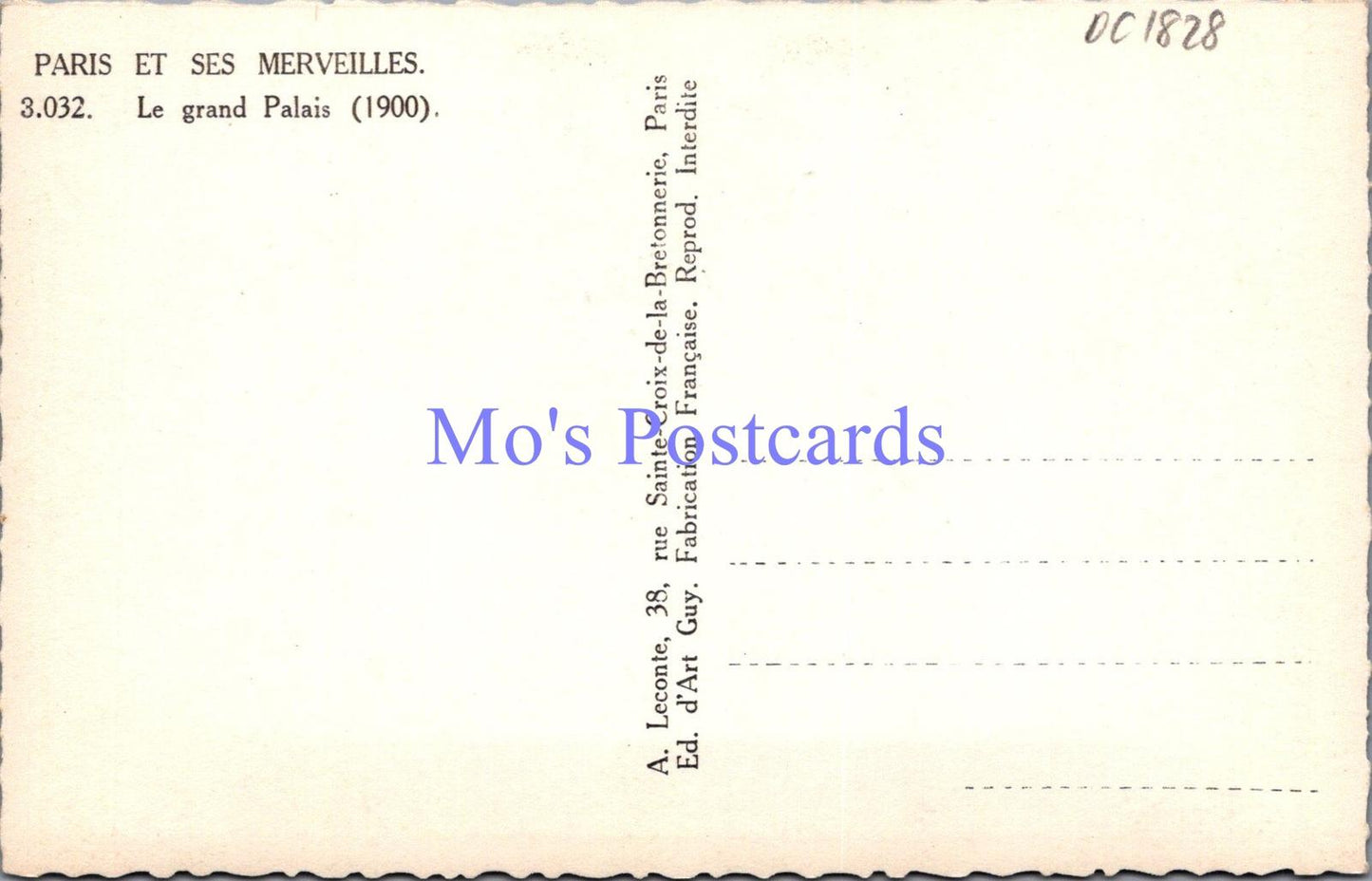 France Postcard - Paris Et Ses Merveilles, Le Grand Palais DC1828