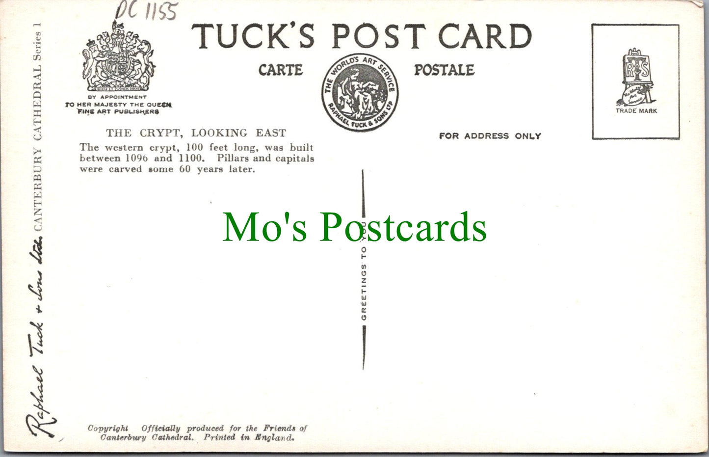 Kent Postcard - Canterbury Cathedral, The Crypt DC1155