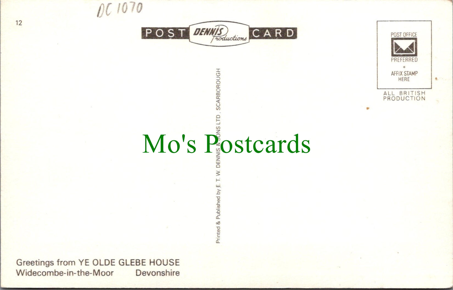 Devon Postcard - Widecombe-in-the-Moor Village Green and Church DC1070