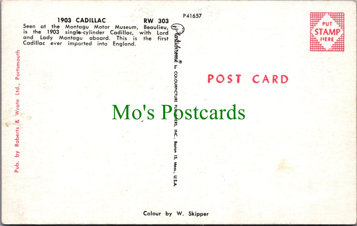 Road Transport Postcard - 1903 Cadillac, Montagu Motor Museum SW13062