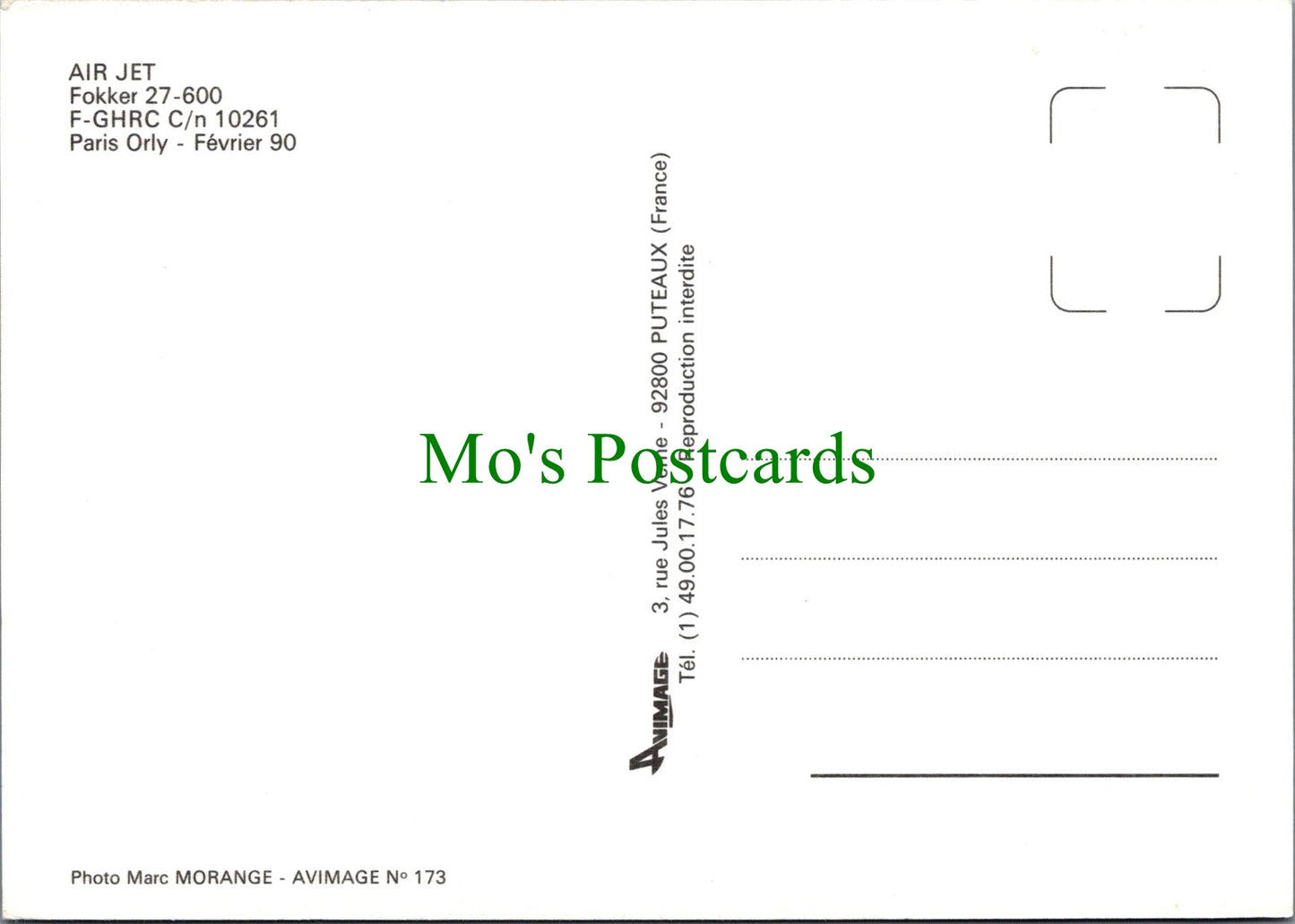 Aviation Postcard - Air Jet Fokker 27-600 Aeroplane SW11492