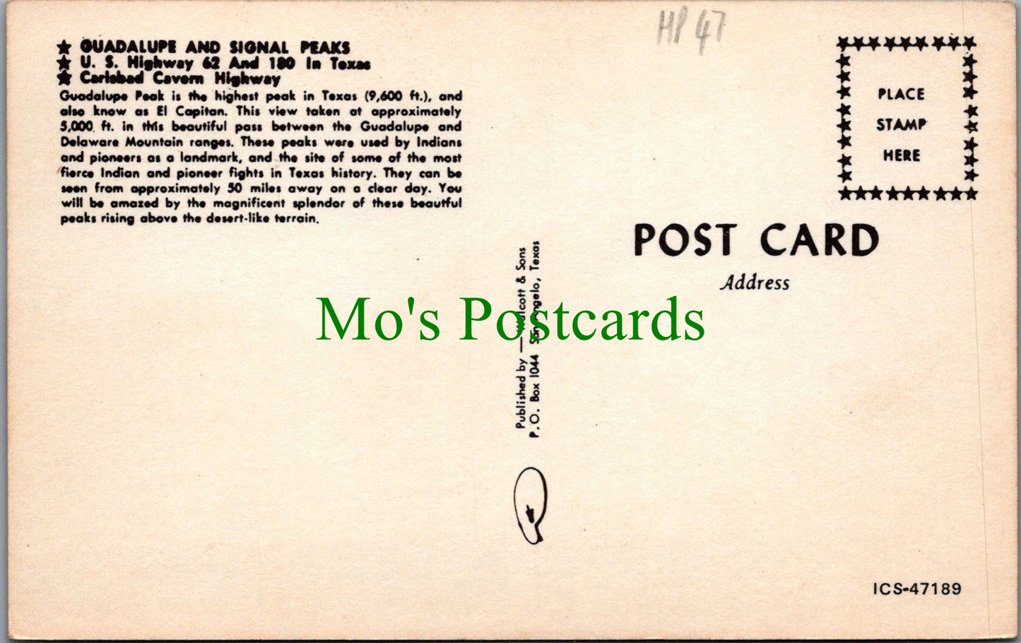 America Postcard - Guadalupe and Signal Peaks, Texas HP47