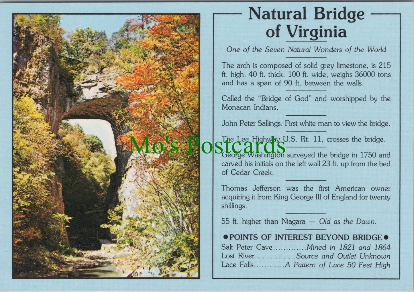 America Postcard - Natural Bridge of Virginia SW11984
