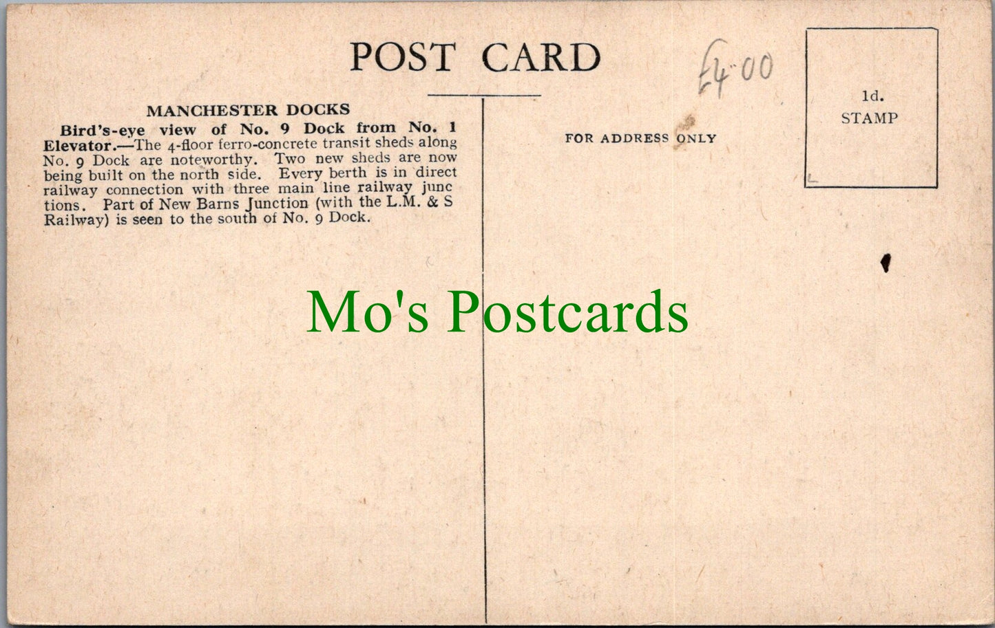Lancashire Postcard - Manchester Docks, No 9 Dock SW13327