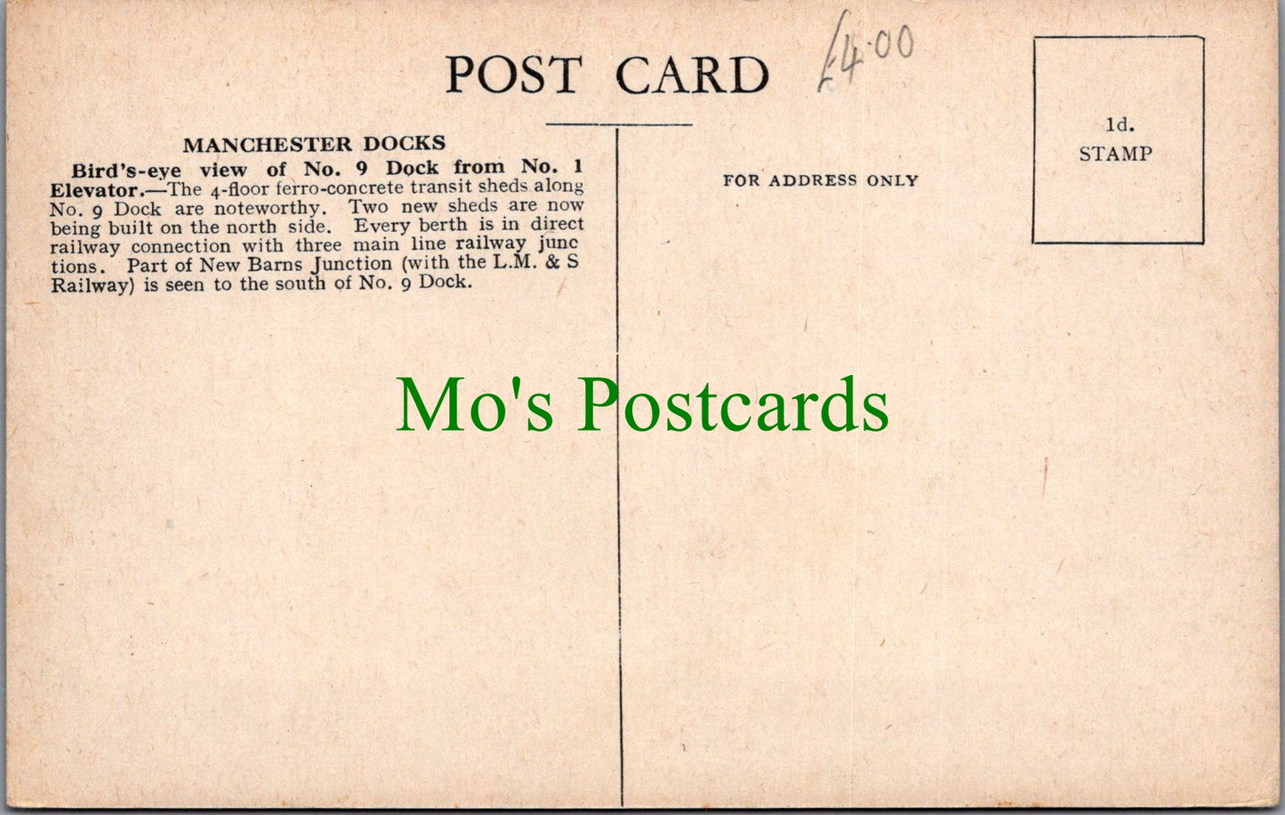 Lancashire Postcard - Manchester Docks. No 9 Dock SW13329