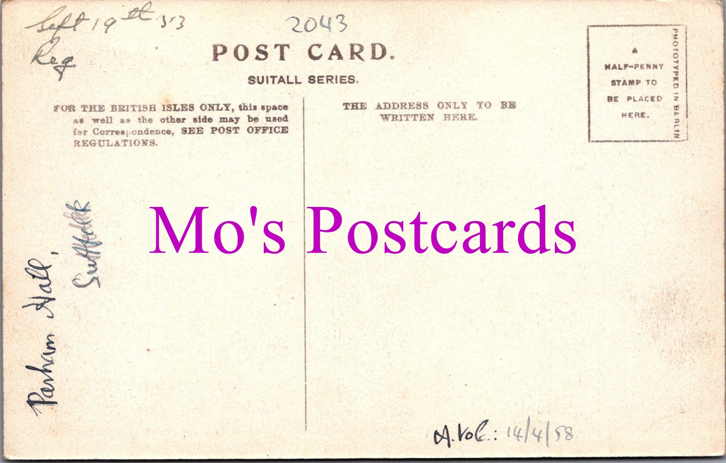 Sussex Postcard - Parham Hall SW14480