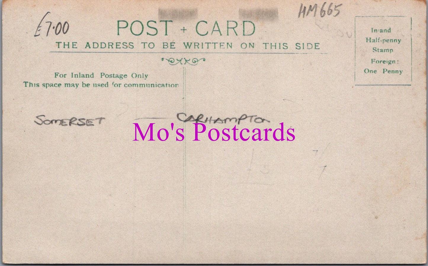 Somerset Postcard - Detached House, Carhampton? HM665