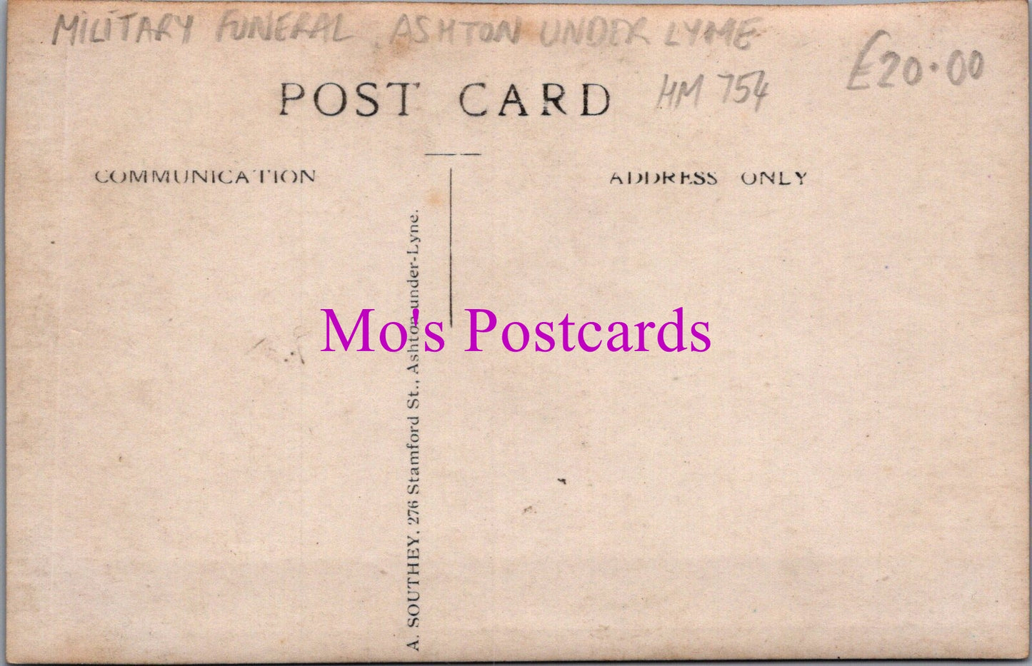 Lancashire Postcard - Military Funeral, Ashton Under Lyne HM754