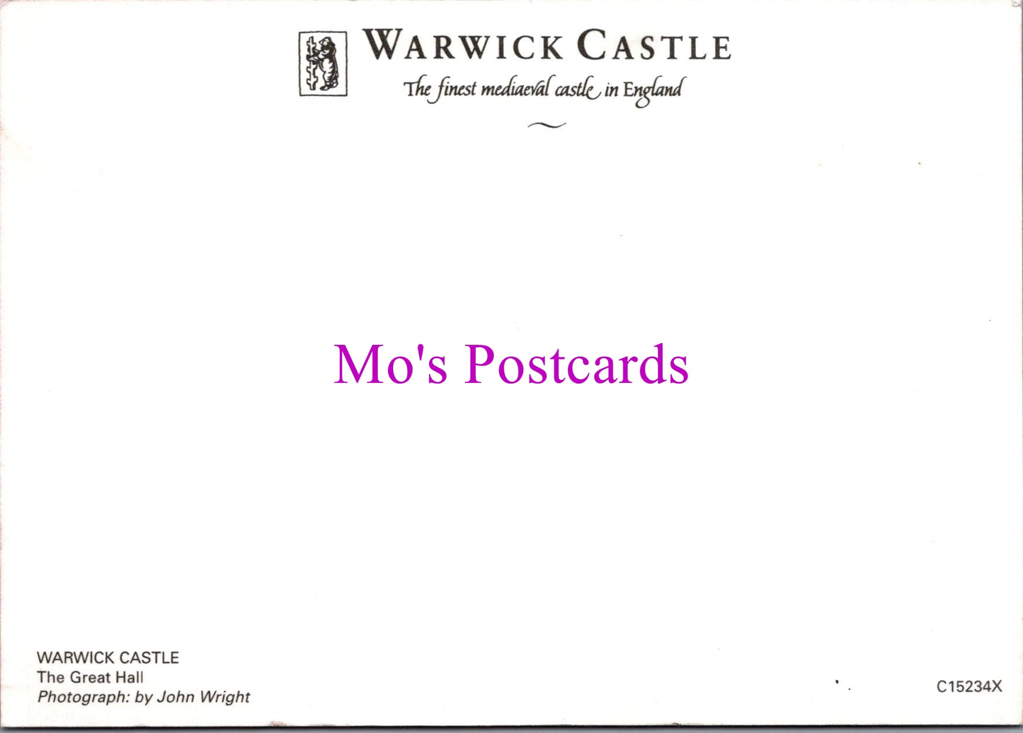 Warwickshire Postcard - Warwick Castle, The Great Hall SW16481