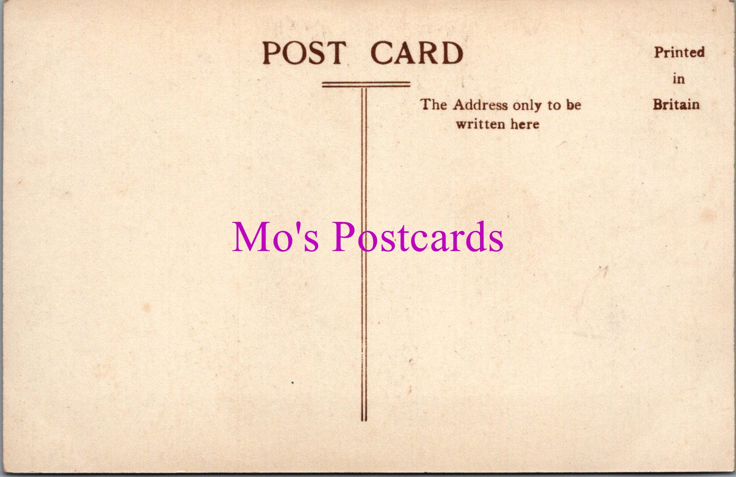 Vintage-style postcard with 'Mo's Postcards' branding on a beige background