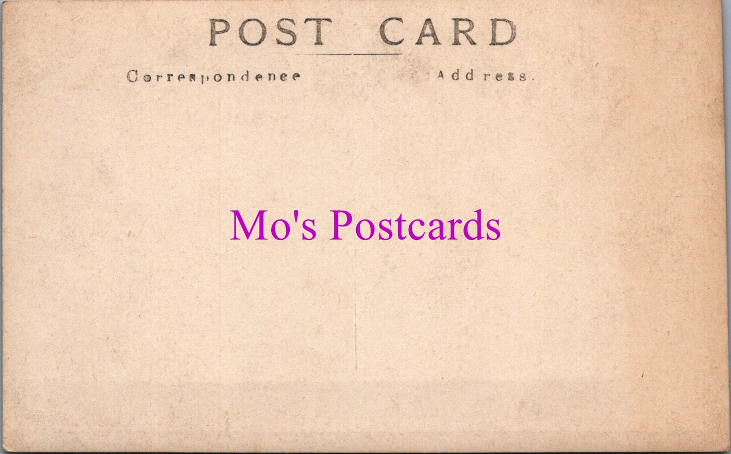 Vintage-style postcard with 'Mo's Postcards' text in purple on a beige background