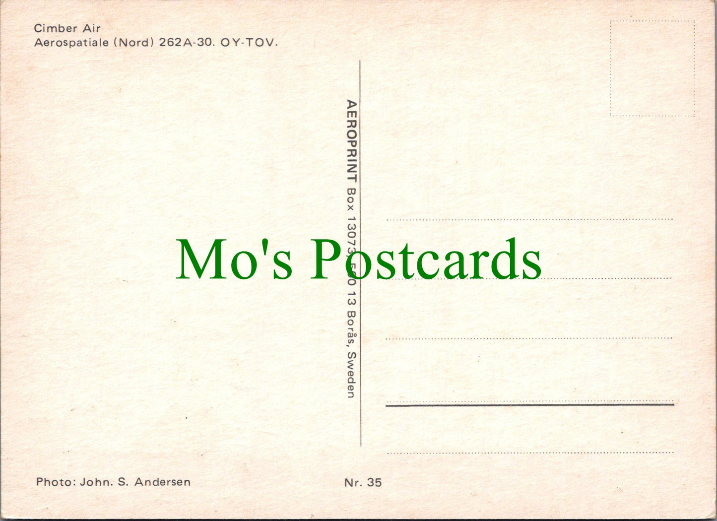Aviation Postcard - Cimber Air Aerospatiale (Nord) 262A-30 OY-TOV - SW13719