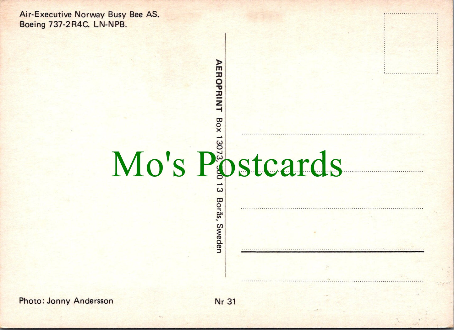 Aviation Postcard - Air Executive Norway Busy Bee AS Boeing 737-2R4C - SW13723