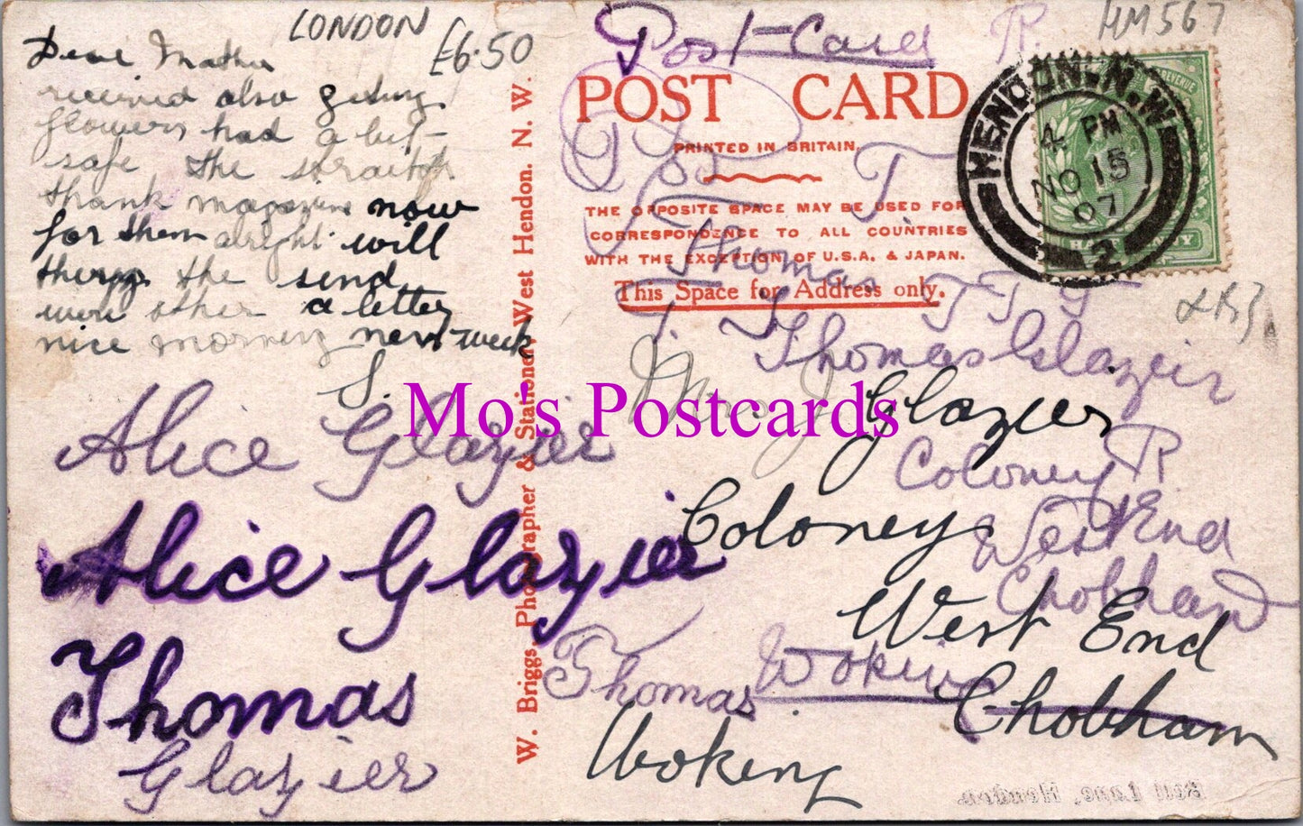 London Postcard - Bell Lane, Hendon HM567