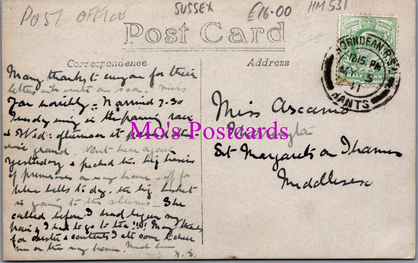 Sussex Postcard - The Square, Compton HM531