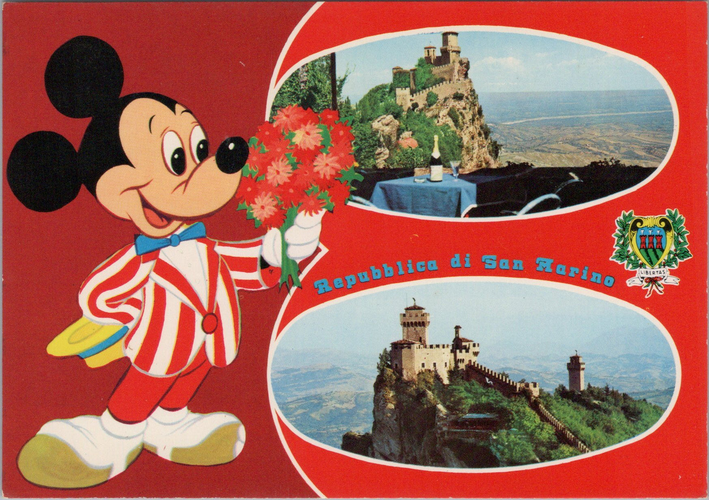 San Marino Postcard - Mickey Mouse and Views of The Three Towers SW15658