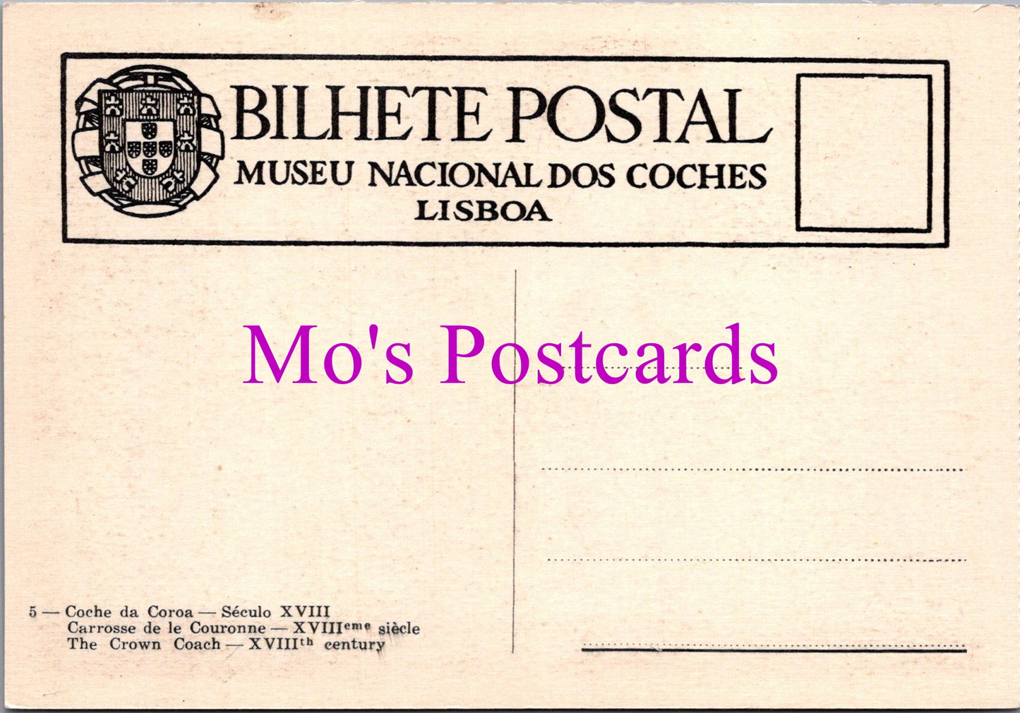 Portugal Postcard - National Coach Museum, Lisbon SW15257