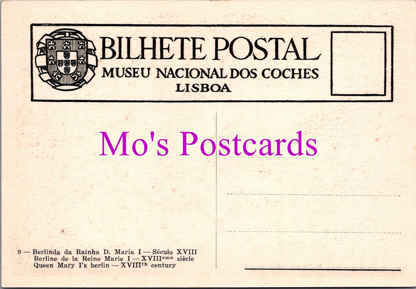 Portugal Postcard - National Coach Museum, Lisbon SW15261