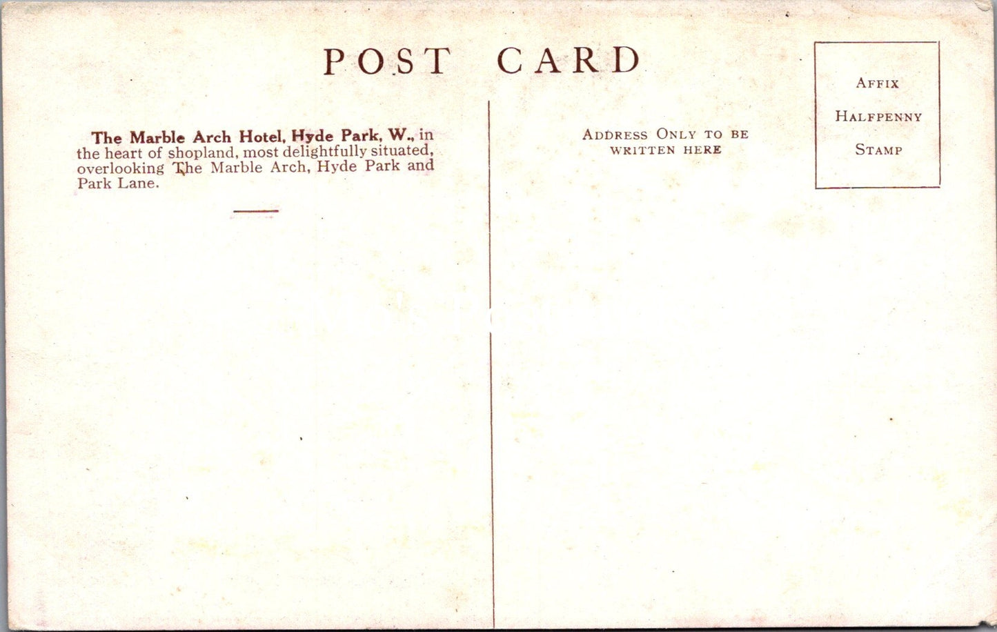 London Postcard - Marble Arch Hotel, Hyde Park SW15531