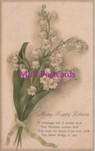 Load image into Gallery viewer, Embossed Greetings Postcard - Many Happy Returns. Birthday Flowers DZ87