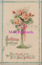 Load image into Gallery viewer, Greetings Postcard - Birthday Greetings - Vase of Roses DZ88