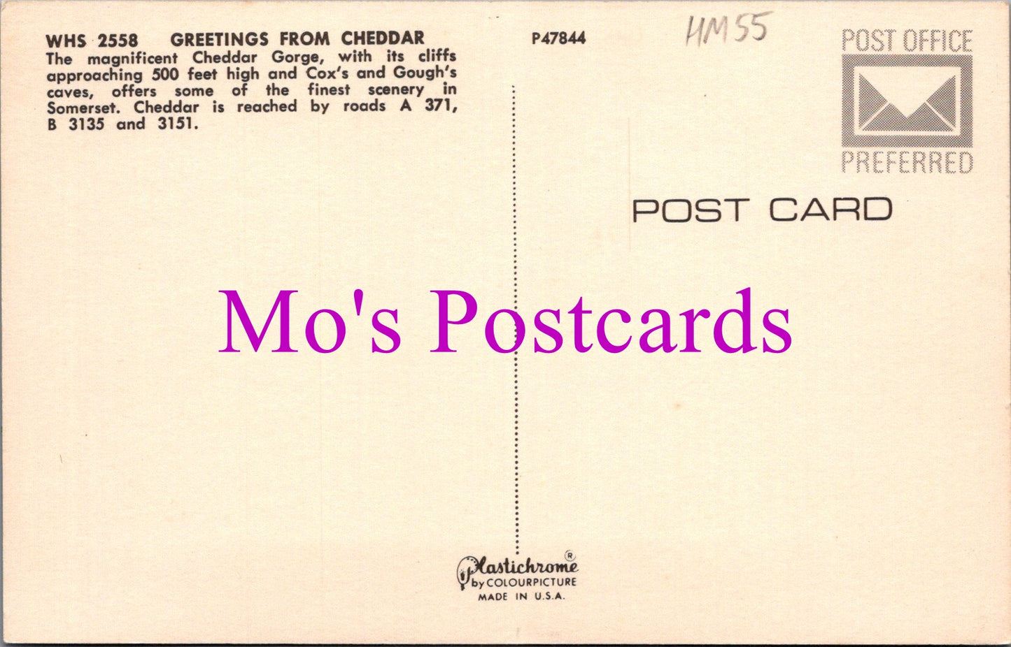 Somerset Postcard - Greetings From Cheddar HM55