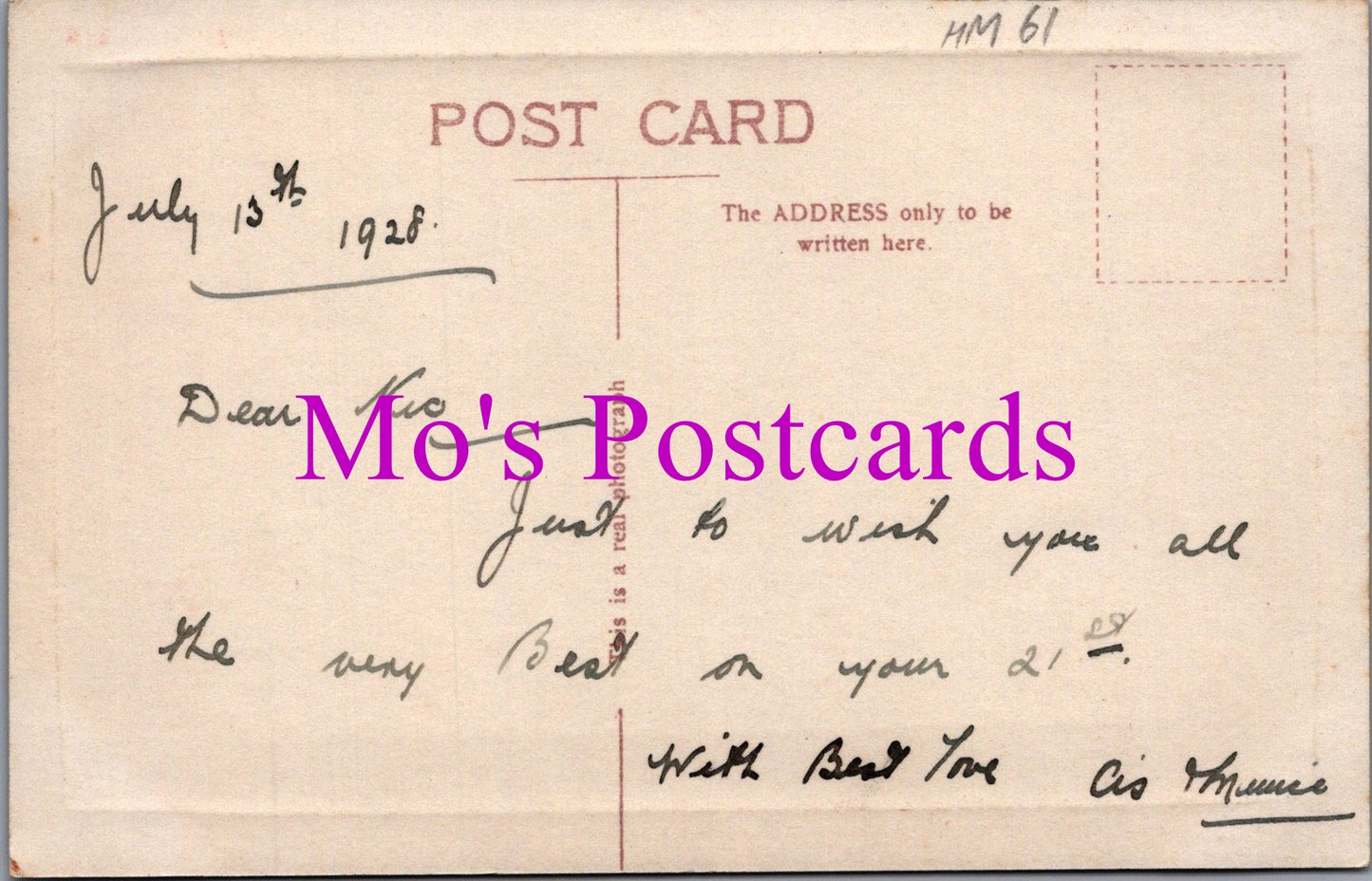 Greetings Postcard - To Greet You on Your 21st Birthday HM61