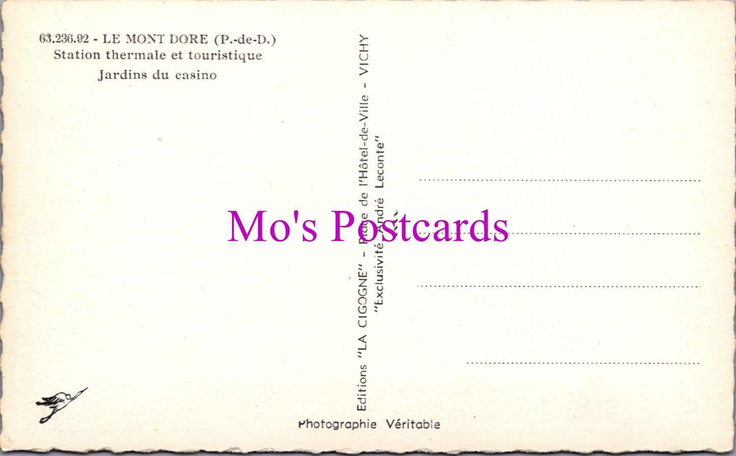 France Postcard - Jardins Du Casino, Le Mont-Dore, Puy-de-Dôme SW14465