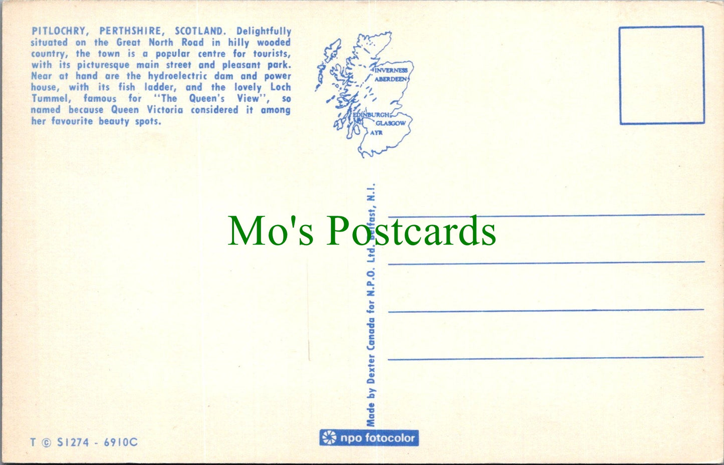 Scotland Postcard - Pitlochry, Perthshire SW13887