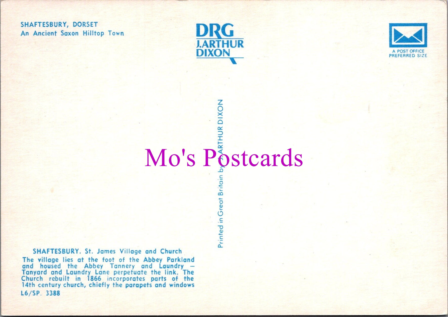 Dorset Postcard - Shaftesbury, St James Village and Church SW15530
