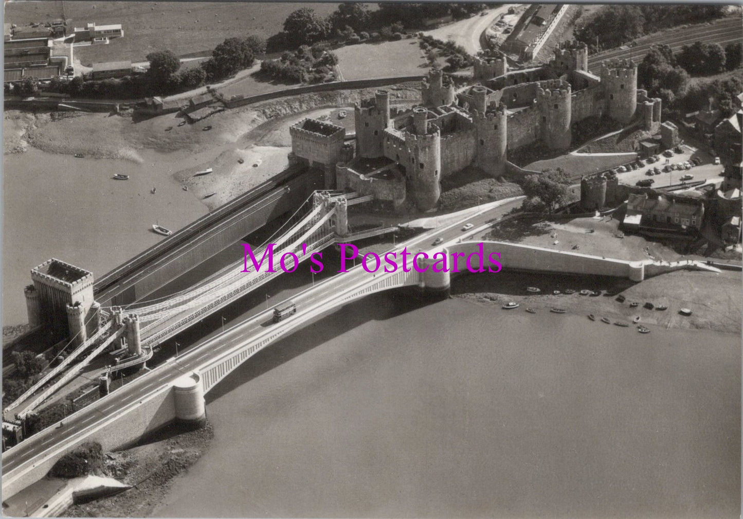 Wales Postcard - Aerial View of Conway Castle, Caernarvonshire SW15234