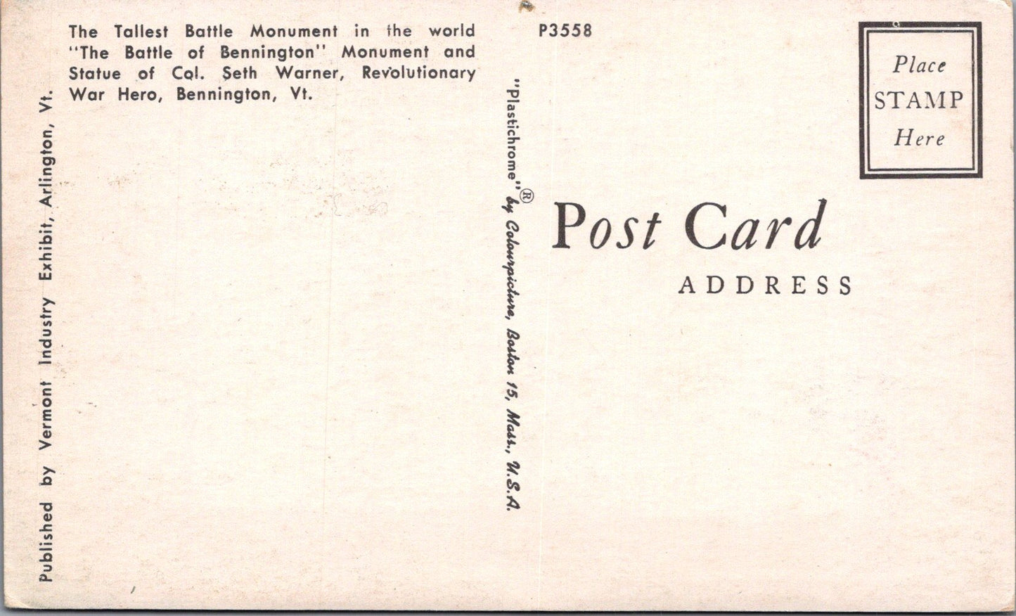 America Postcard - The Battle of Bennington Monument, Vermont SW16561