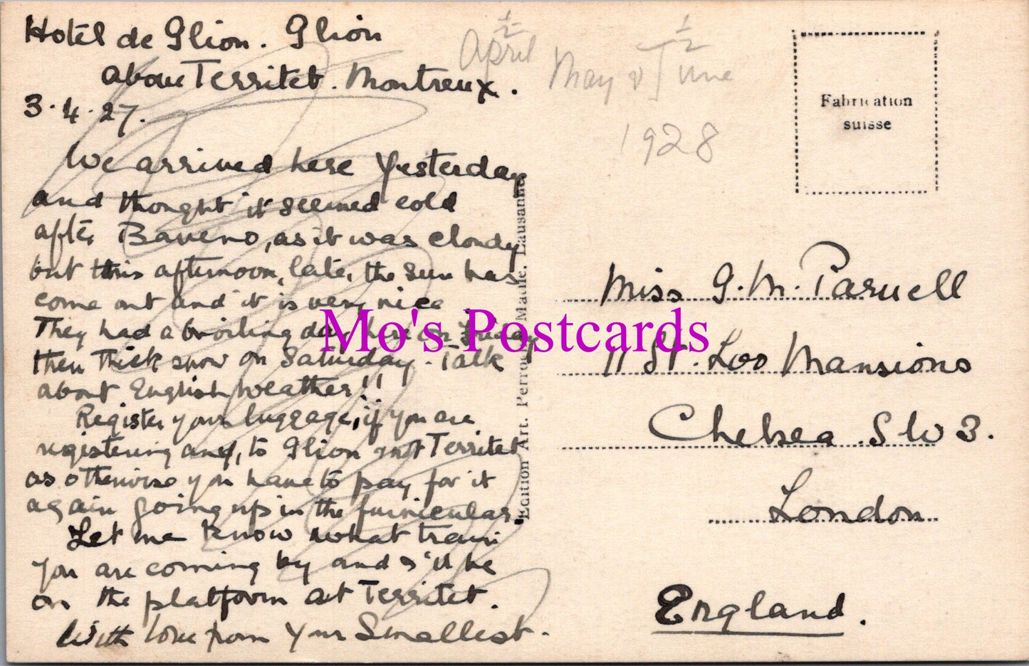 Switzerland Postcard - Glion Village, Montreux, Vaud DZ214