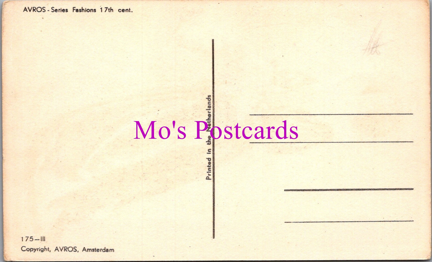 Fashion Postcard - Avros, 17th Century Traditional Costume, Netherlands DZ238