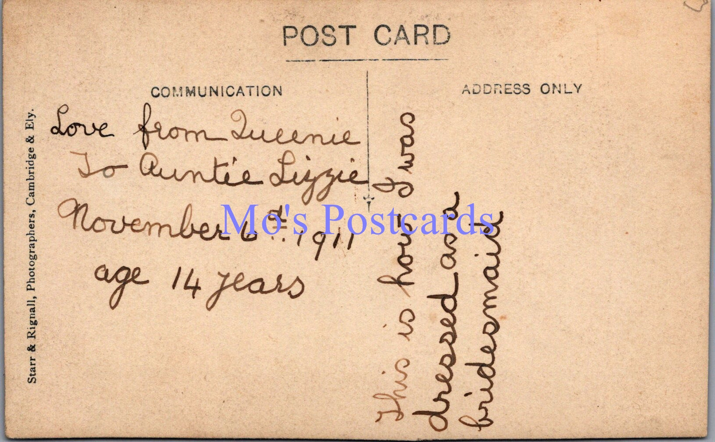 Social History Postcard - 14 Year Old Girl Called Queenie DZ64