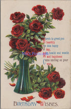Load image into Gallery viewer, Greetings Postcard - Birthday Wishes. Vase of Red Roses DZ81