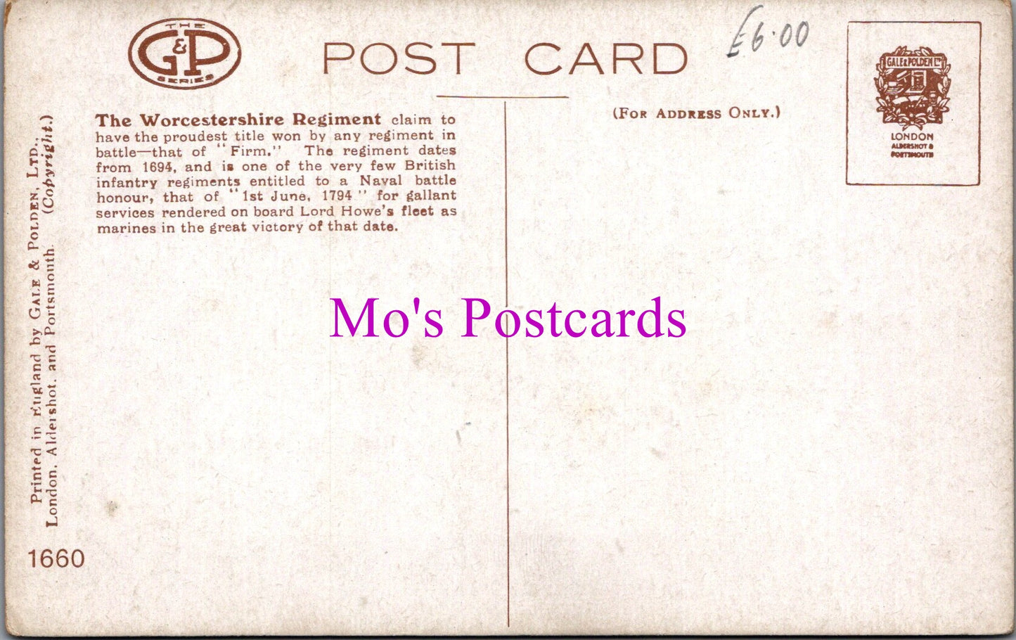 Military Postcard - The Worcestershire Regiment SW15164