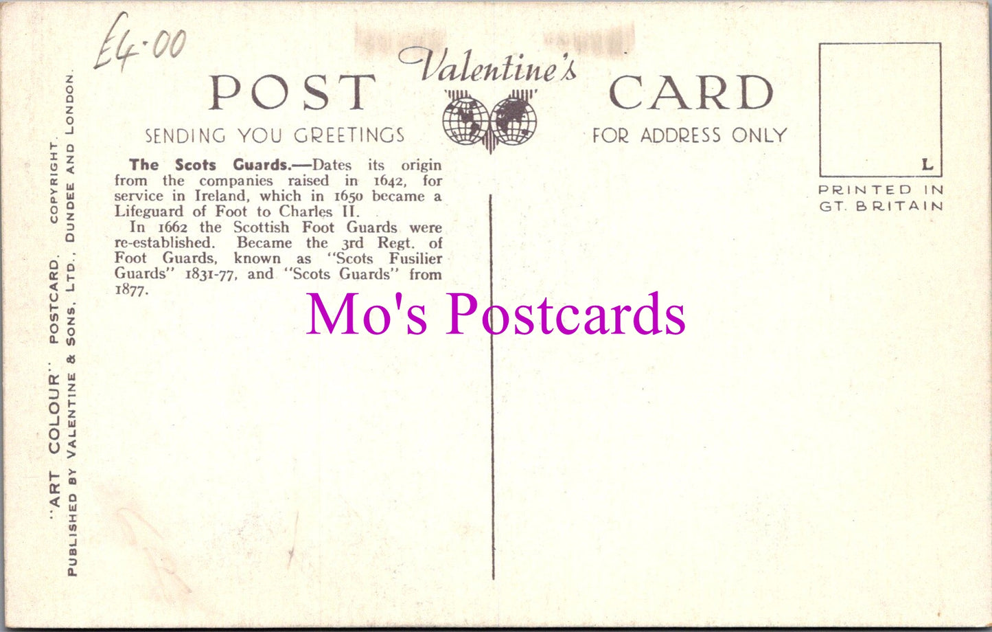Military Postcard - The Scots Guards Piper SW14617
