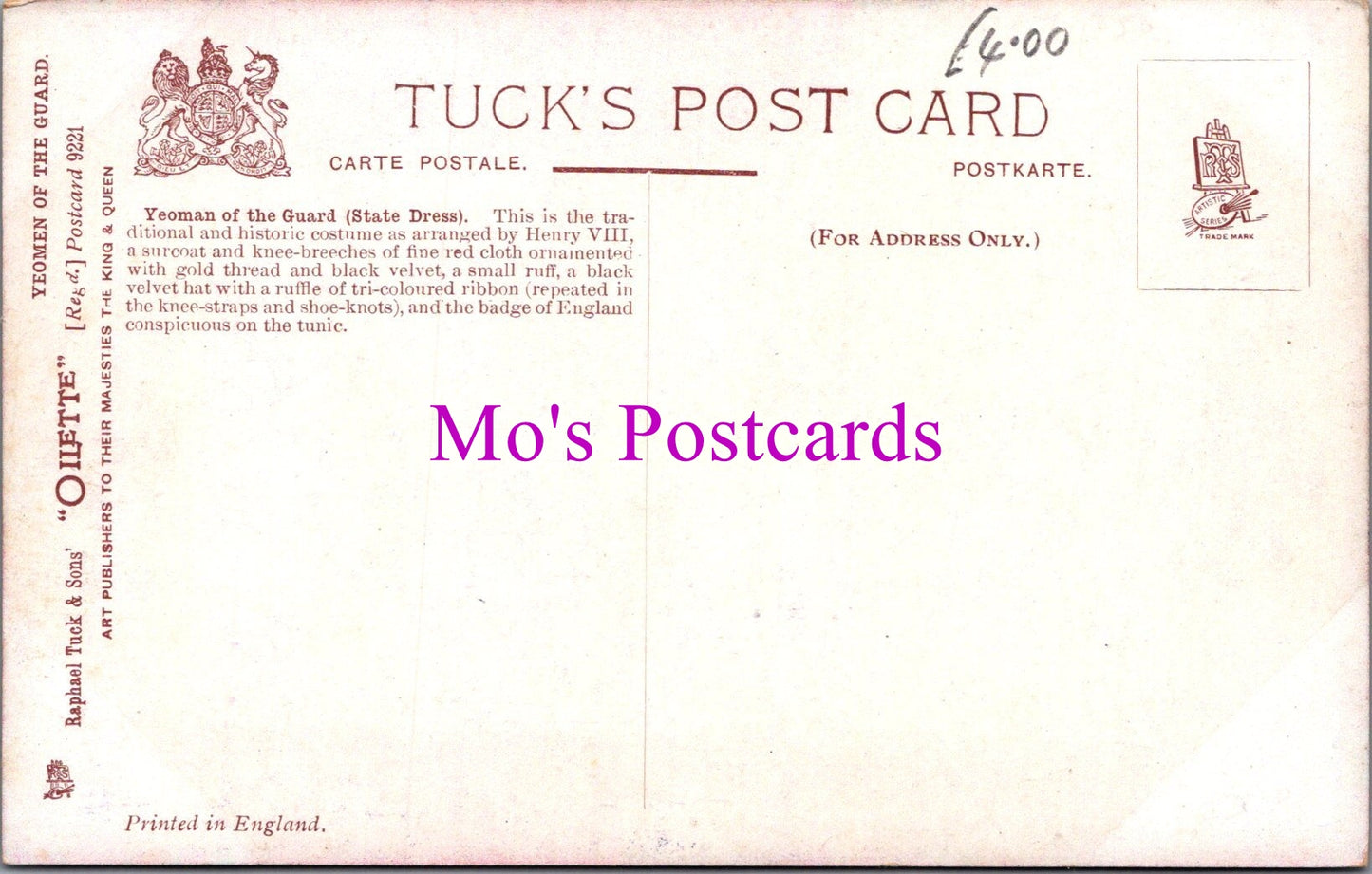 Military Postcard - A Yeoman of The Guard, State Dress SW15124