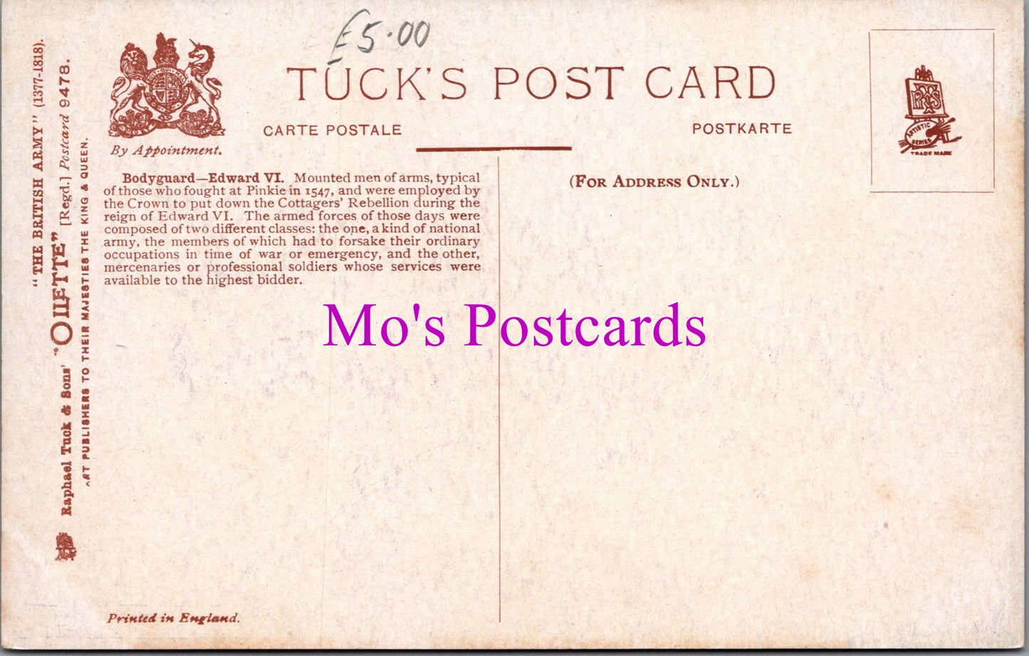 Military Postcard - The British Army, Bodyguard Edward VI - SW15135