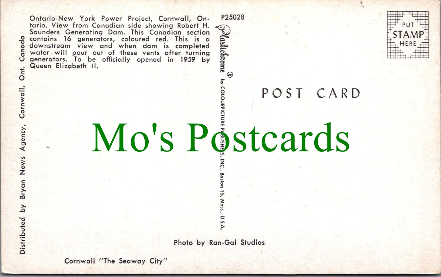 Canada Postcard - Ontario-New York Power Project SW13629