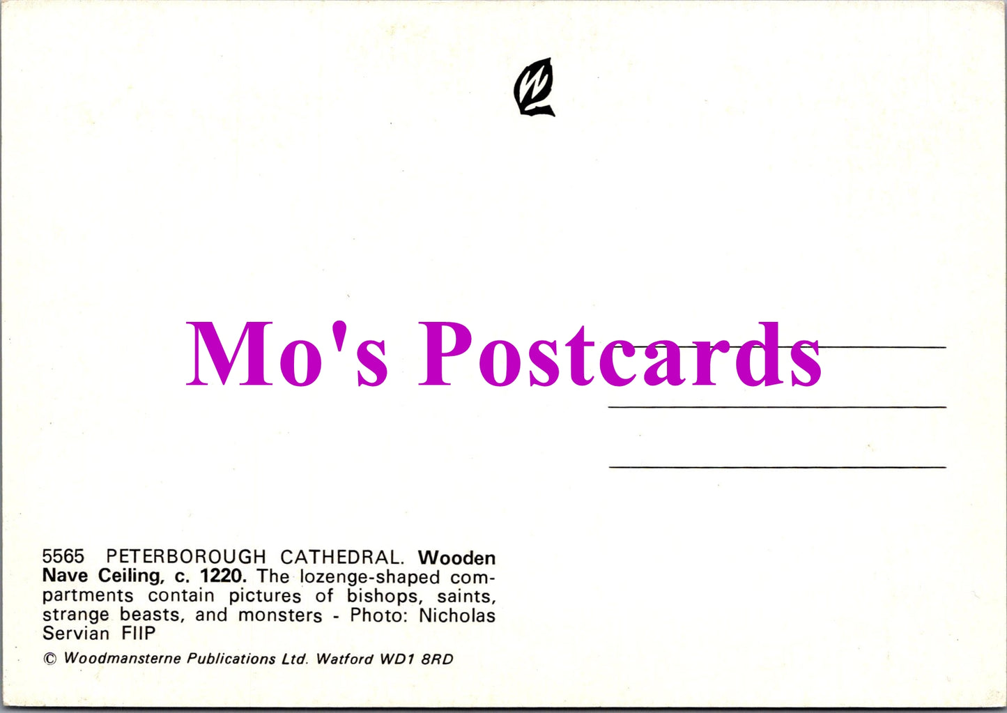 Cambridgeshire Postcard - Peterborough Cathedral, Wooden Nave Ceiling c1220 - SW1503
