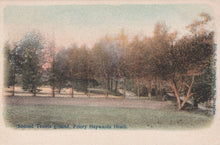Load image into Gallery viewer, Vintage postcard of a park with trees and grass, labeled 'Second Tennis ground, Priory Haywards Heath'.