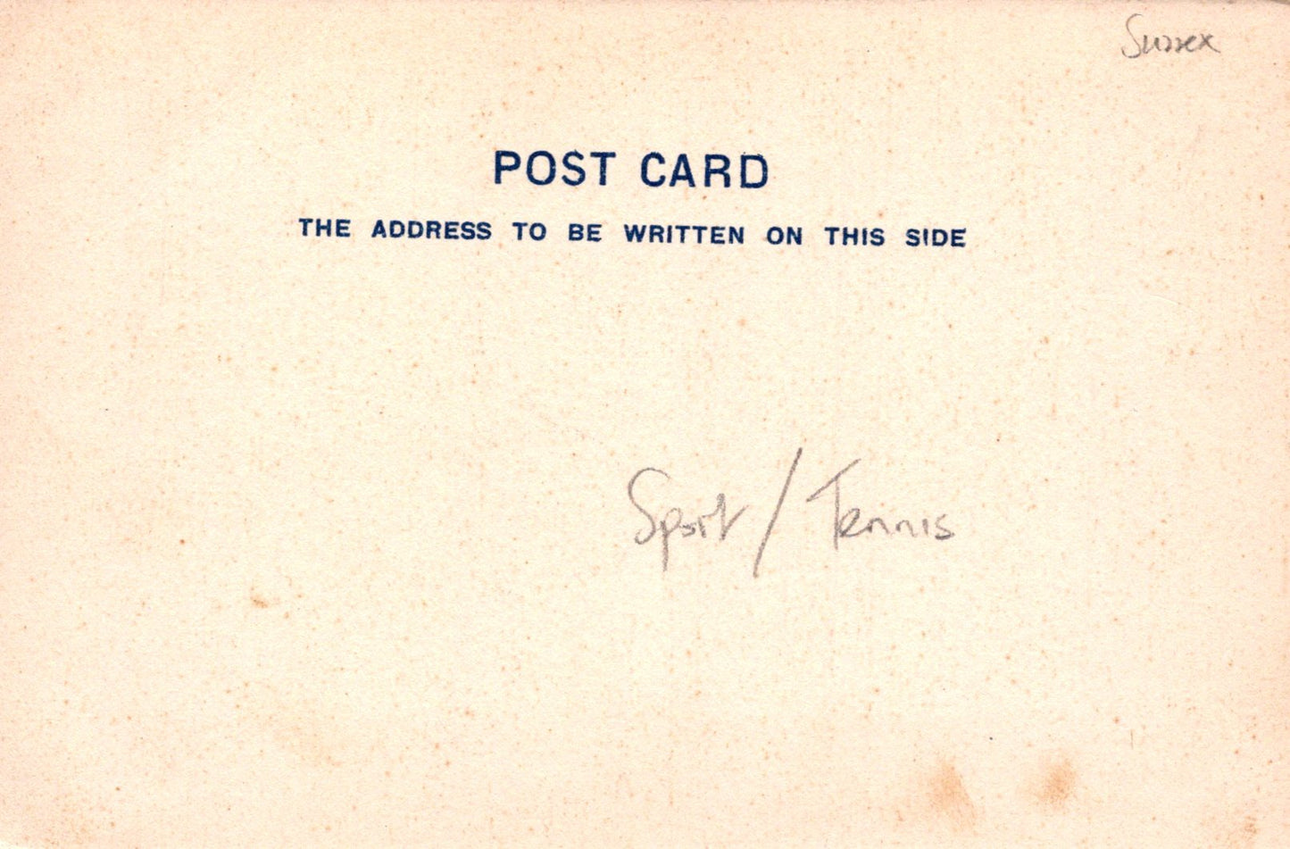 Vintage postcard with text and signature on a beige background