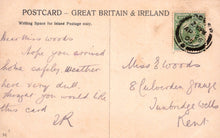 Load image into Gallery viewer, Vintage postcard from Great Britain & Ireland with handwritten text and a stamp.