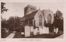 Load image into Gallery viewer, Vintage photograph of St Clement's Church in Sandwich, featuring a stone building with a clock tower and gravestones.