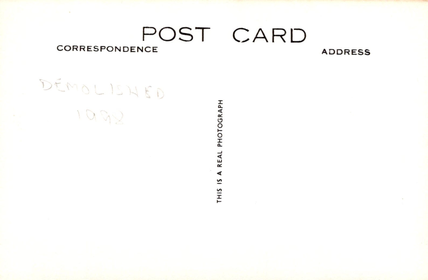 Blank postcard with text indicating it is a real photograph