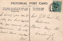 Load image into Gallery viewer, Vintage postcard with text and stamp, featuring a handwritten message.